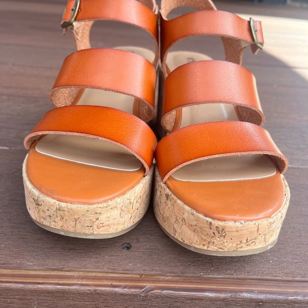 Seychelles Cognac Leather Strappy Cork Platform Sandals size 7 - Picture 3 of 8